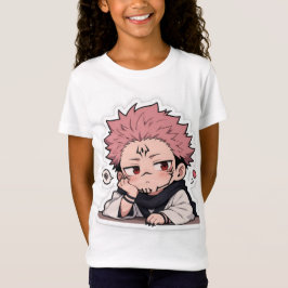 かわいいちびキャラのポーカーフェイスな王様ステッカー - ピンクの髪の毛  Tシャツ