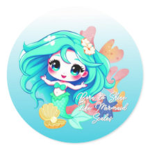 かわいいちびキャラの人魚ステッカー