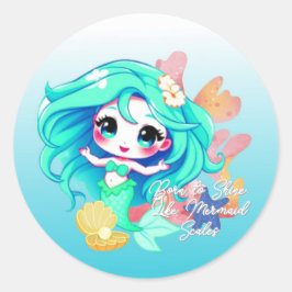 かわいいちびキャラの人魚ステッカー ラウンドシール