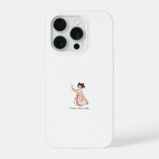 かわいいちびキャラの伝統的なアニメ女子 「Good Vibes Only(良い気分だけ)」 iPhone 15 Proケース