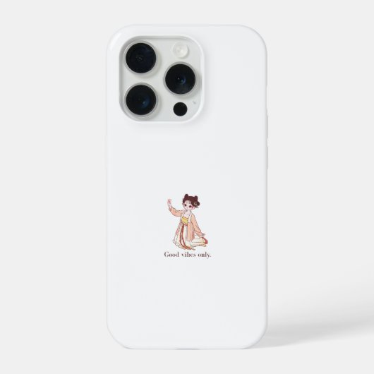 かわいいちびキャラの伝統的なアニメ女子 「Good Vibes Only（良い気分だけ）」 iPhoneケース (裏面)