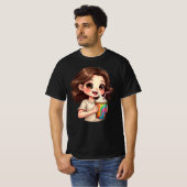 かわいいちびキャラの女の子と虹色スワールドリンク🧁🌈 Tシャツ (正面フル)
