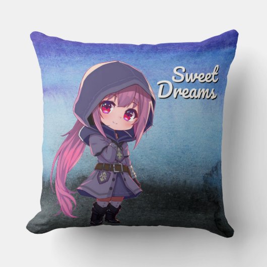 かわいいちびキャラの少女 スイートドリーム クッション (正面)