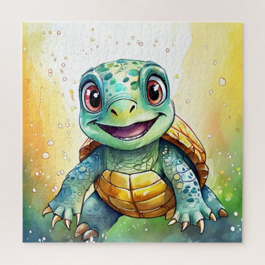 かわいいちびキャラの海亀 海の中へ  ジグソーパズル (縦)