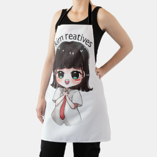 かわいいちびキャラアニメの女の子フルプリントキッチンエプロン エプロン
