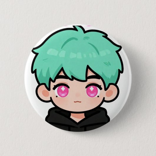 かわいいちびキャラミントヘアボタンピン 缶バッジ (正面)