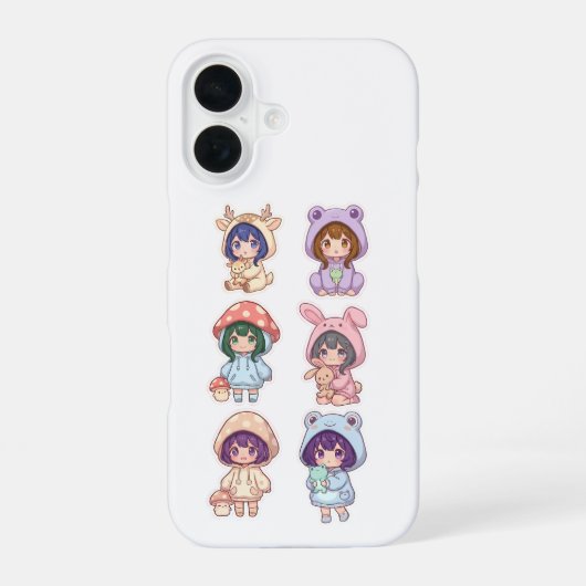 かわいいちびキャラ動物とキノコの保護スマホ  iPhone 16ケース (裏面)
