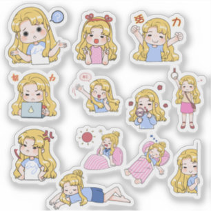 かわいいちびキャラ女子の表情ビニールステッカーセット シール