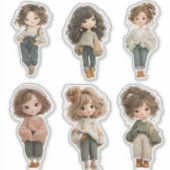 かわいいちびキャラ女子ステッカーシート 6枚入り シール (正面)