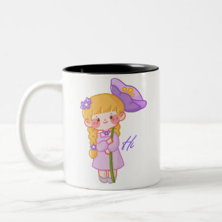 かわいいちびキャラ女子マグカップ | 可愛い花の娘コーヒーマグ ツートーンマグカップ