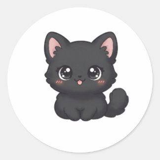 かわいいちびキャラ黒猫舌出し ラウンドシール