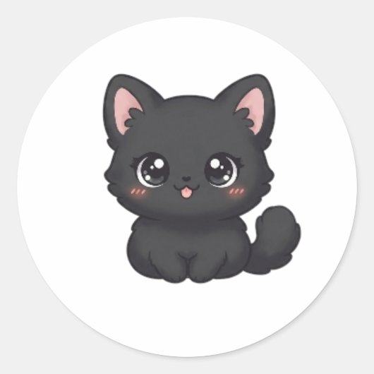 かわいいちびキャラ黒猫舌出し ラウンドシール (正面)