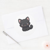 かわいいちびキャラ黒猫舌出し ラウンドシール (封筒)