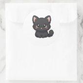 かわいいちびキャラ黒猫舌出し ラウンドシール (バッグ)