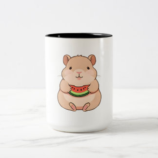 かわいいちびキャラ カピバラのスイカ食べ ツートーンマグカップ