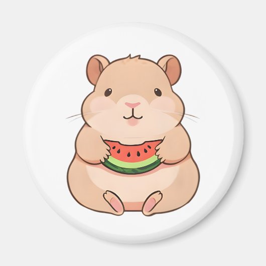 かわいいちびキャラ カピバラ スイカを食べる マグネット (正面)