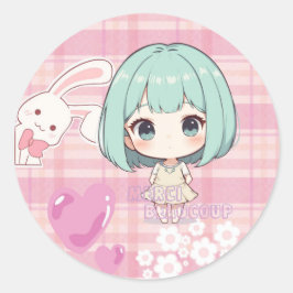 かわいいちびキャラ 緑の髪 ラウンドシール