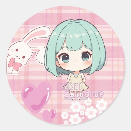 かわいいちびキャラ 緑の髪 ラウンドシール (正面)