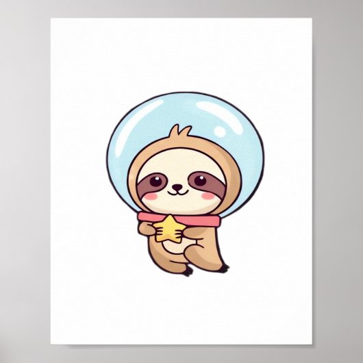 かわいいちびススロス宇宙飛行士 - かわいい宇宙ナマケモノ ポスター (正面)