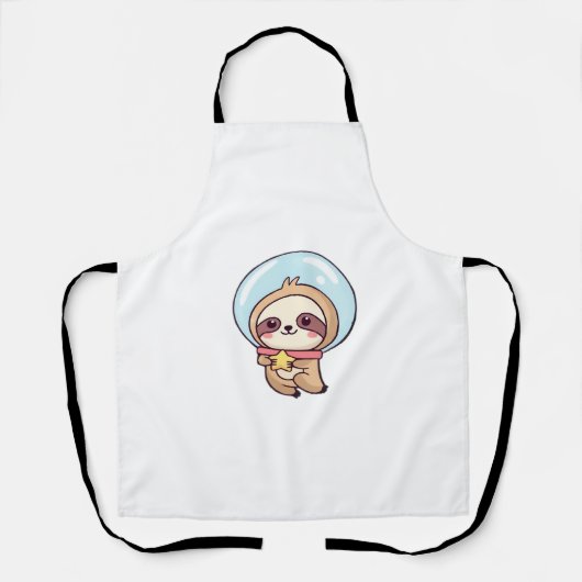 かわいいちびスロース宇宙飛行士 - かわいい宇宙スローモグラフィック エプロン (正面)