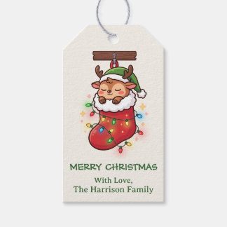 かわいいちびトナカイのストッキング クリスマス ギフトタグ
