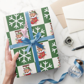 かわいいちびトナカイのストッキング クリスマス ラッピングペーパー