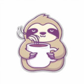 かわいいちびナマケモノとコーヒーマグ � かわいい眠そうなA シール (正面)