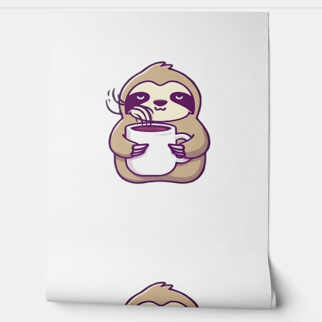 かわいいちびナマケモノとコーヒーマグ � かわいい眠そうなA 壁紙 (ほどく)