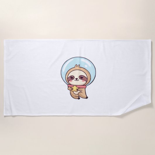 かわいいちびナマケモノ宇宙飛行士 - かわいい宇宙ナマケモノカ ビーチタオル (正面)