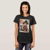 かわいいちび侍女子+刀猫 日本 Tシャツ (正面フル)