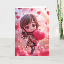 かわいいちび妻がハートを持っている カード