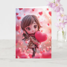 かわいいちび妻がハートを持っている カード