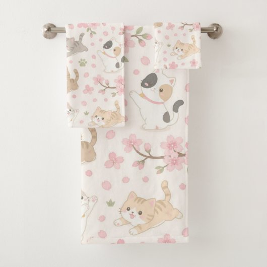 かわいいちび猫と桜 バスタオルセット (インサイチュ)