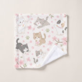 かわいいちび猫と桜 バスタオルセット (ウォッシュタオル)