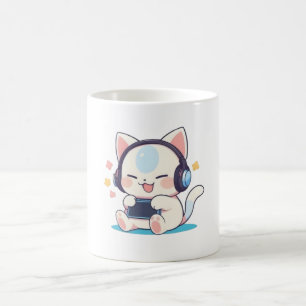 かわいいちび猫のゲーミングヘッドホンポータブルゲーム機 コーヒーマグカップ