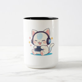 かわいいちび猫のゲーミングヘッドホンポータブルゲーム機 ツートーンマグカップ