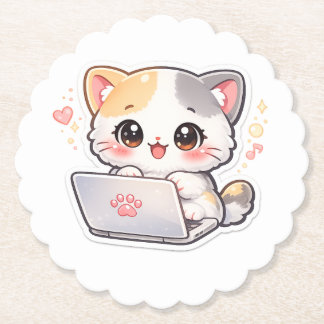 かわいいちび猫のラップトップデスクコースター ペーパーコースター