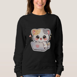 かわいいちび猫のラップトップ Women's スウェットシャツ