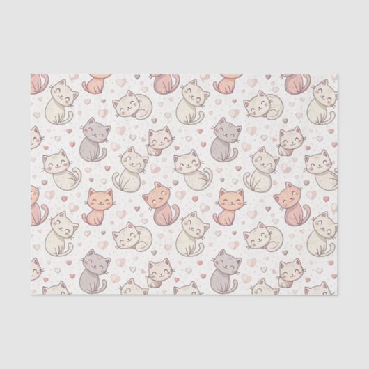 かわいいちび猫パターン - キッズかわいい子猫デザイン 薄葉紙 (正面)