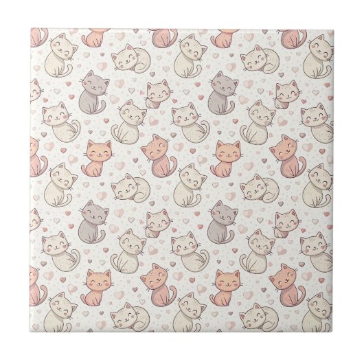 かわいいちび猫パターン - キッズ向けかわいい子猫デザイン タイル (正面)