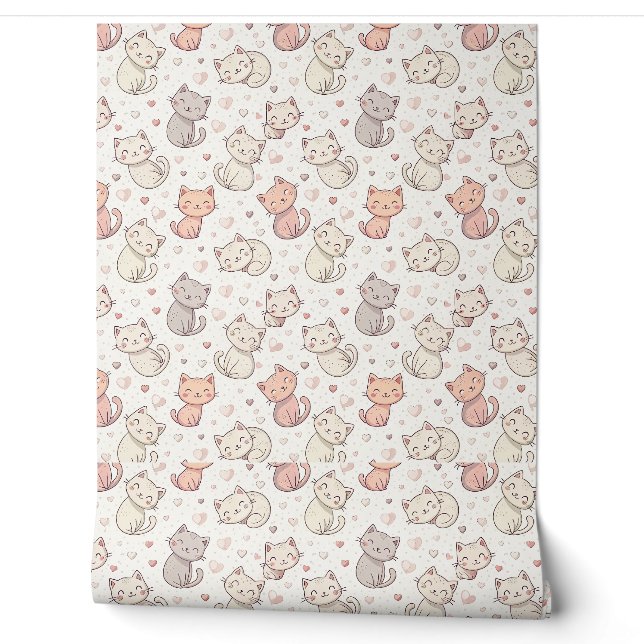 かわいいちび猫パターン - キッズ向けかわいい子猫デザイン 壁紙 (ほどく)