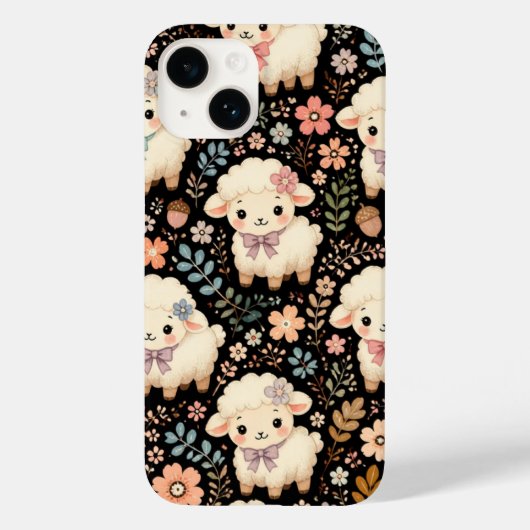 かわいいちび羊の花柄 コテージコアスタイル Case-Mate iPhoneケース (裏面)