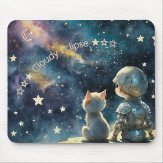 かわいいちび騎士と子猫の星空マウスパッド マウスパッド