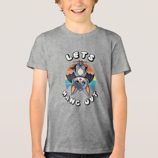 かわいいつるこうもりとレトロの夕日 | 出てくつるれ トライブレンドＴシャツ (正面)