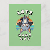 かわいいつるこうもりとレトロの夕日 | 出てくつるれ ポストカード (正面)