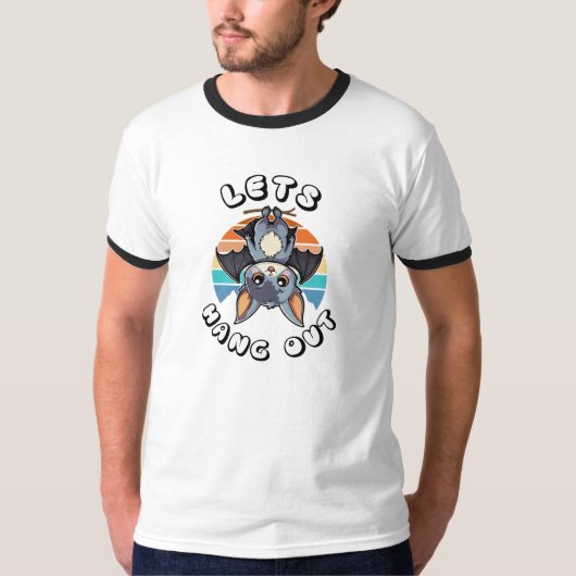 かわいいつるこうもりとレトロの夕日 | 出てくつるれ Tシャツ (正面)