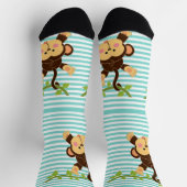 かわいいつるサルがつる植物ソックスにストライプの乗る ソックス (上部)