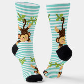 かわいいつるサルがつる植物ソックスにストライプの乗る ソックス (傾斜あり)