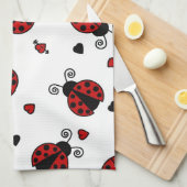 かわいいてんとう虫およびハートパターン キッチンタオル (四つ折り)