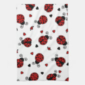 かわいいてんとう虫およびハートパターン キッチンタオル (縦)